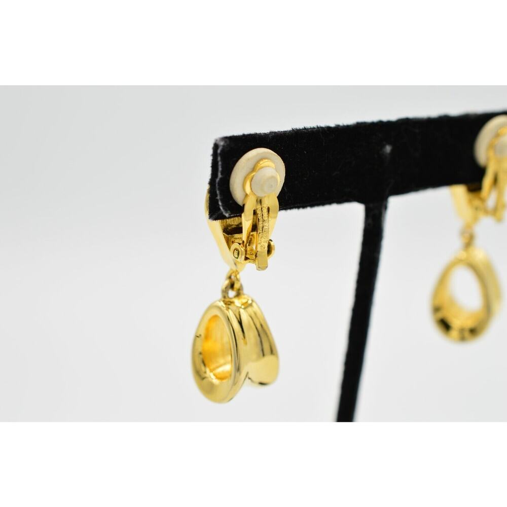 Givenchy Vintage Dangle Clip On Earrings Gold 1.5" Drop Chunky Signed 1980s 9I - Picture 9 of 11